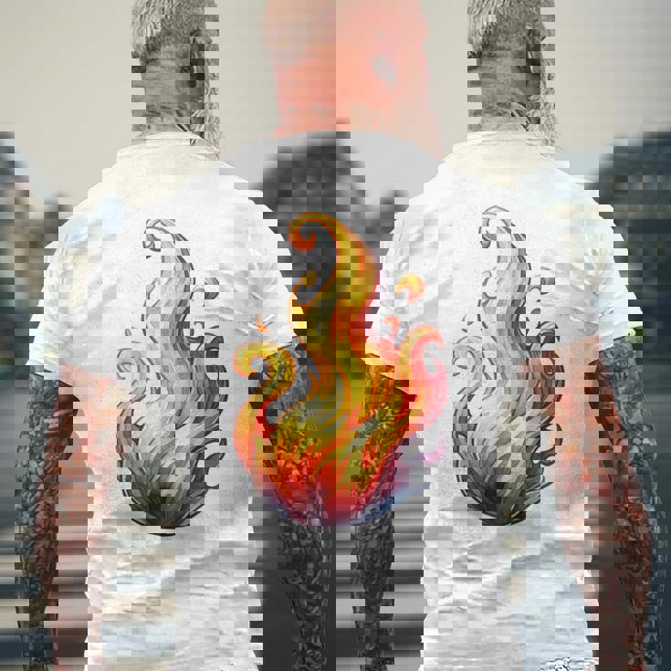 Fire Element Flameのグラフィックアート。あらゆる年齢の方に。 メンズTシャツ バックプリント 高齢者への贈り物