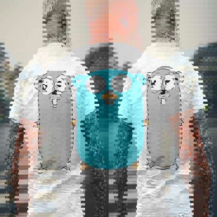 Go Golang プログラミング言語ロゴ マスコットゴファー メンズTシャツ バックプリント 高齢者への贈り物