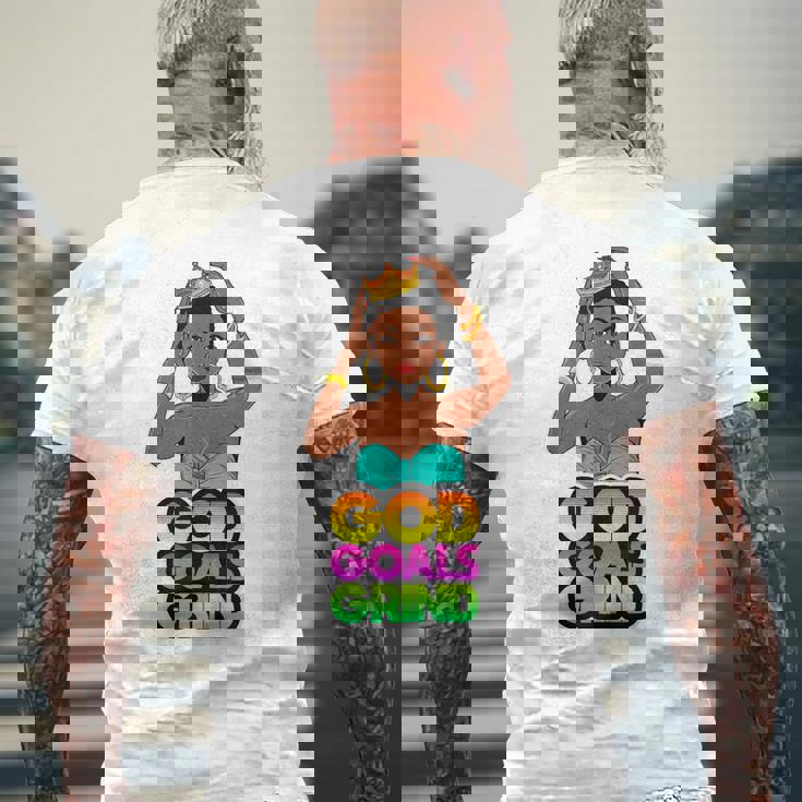 God Goals グラインドメラニン クリスチャン 楽しい ブラック クイーン ガールズ メンズTシャツ バックプリント 高齢者への贈り物