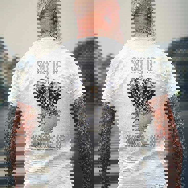 Hd-Twin シャットアップまたはナックルアップ ナックルヘッド レトロ バイカーギア メンズTシャツ バックプリント 高齢者への贈り物