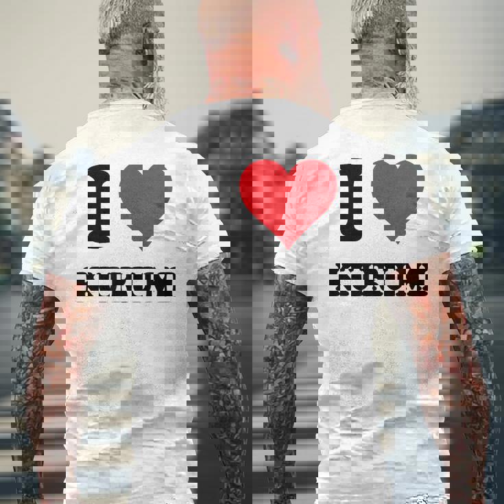 I Heart Kurumi ファーストネーム I Love パーソナライズ メンズTシャツ バックプリント 高齢者への贈り物