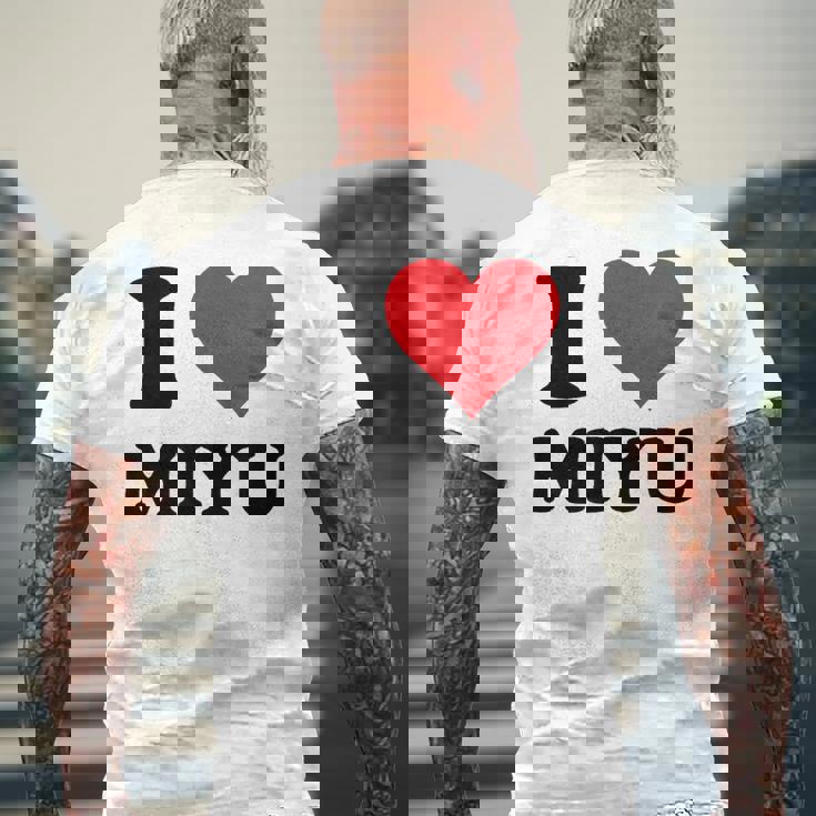 I Heart Miyu ファーストネーム I Love パーソナライズ メンズTシャツ バックプリント 高齢者への贈り物