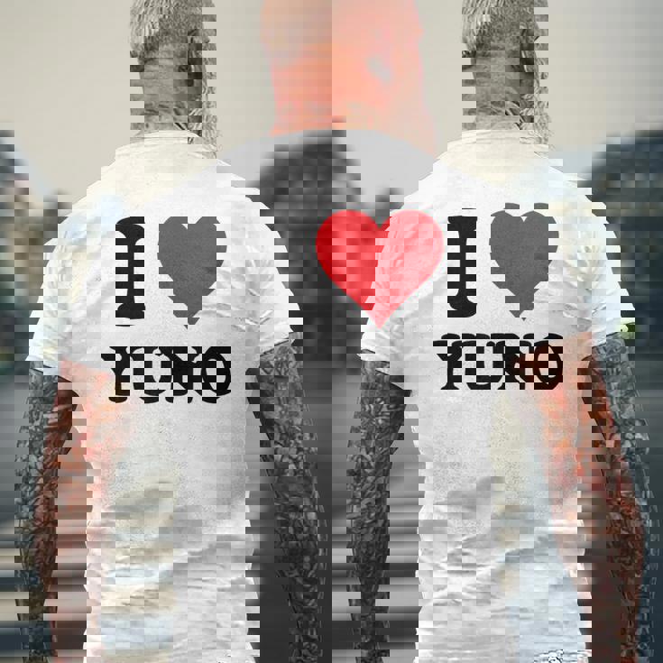 I Heart Yuno ファーストネーム I Love パーソナライズ メンズTシャツ バックプリント 高齢者への贈り物