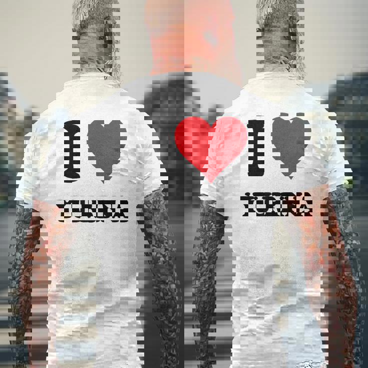 I Heart Yurina ファーストネーム I Love パーソナライズ メンズTシャツ バックプリント 高齢者への贈り物