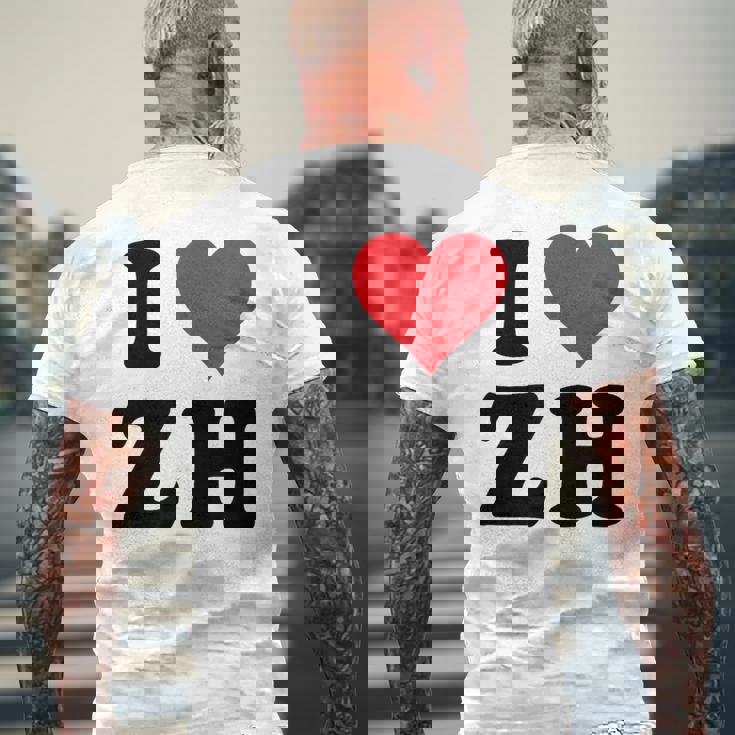 I Heart Zh Initials I Love ZH First And Last Name Z H メンズTシャツ バックプリント 高齢者への贈り物