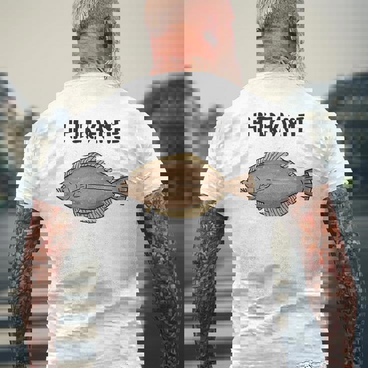 Hirame ヒラメ 平目 鮃 魚好き 願掛け 釣り好き 海釣り 趣味 おもしろ 寿司ネタ 趣味釣り 船釣り 釣り メンズTシャツ バックプリント 高齢者への贈り物