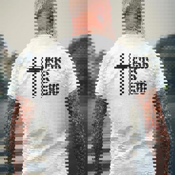 Jesus Is Lord 十字架 信仰 クリスチャン 聖書 神聖 メンズTシャツ バックプリント 高齢者への贈り物