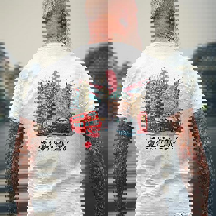 London Uk イギリス ノベルティ グラフィック お土産 ロンドン メンズTシャツ バックプリント 高齢者への贈り物