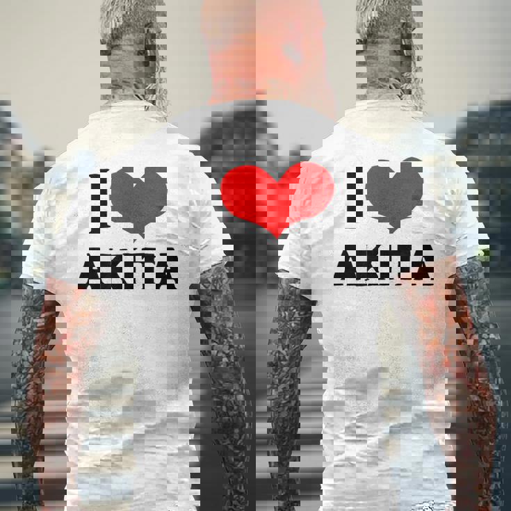 I Love Akita 愛 ハート 秋田 秋田県 日本 お土産 かわいい おしゃれ メンズTシャツ バックプリント 高齢者への贈り物