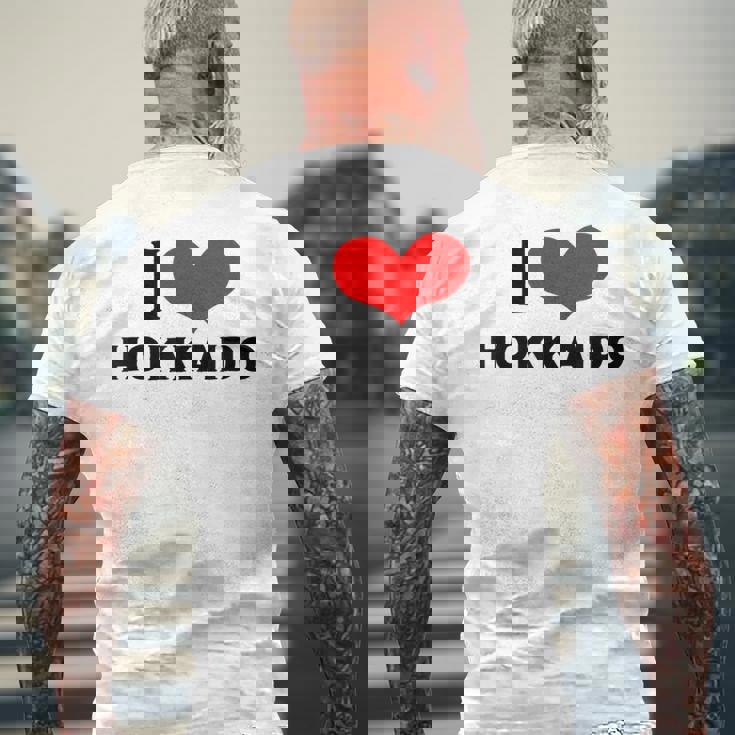 I Love Hokkaido 愛 ハート 北海道 日本 お土産 かわいい おしゃれ メンズTシャツ バックプリント 高齢者への贈り物