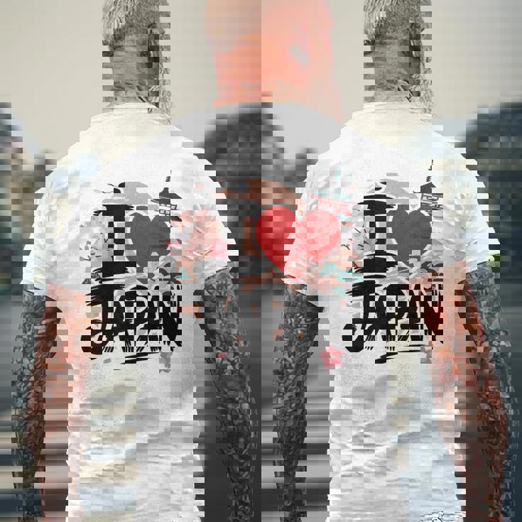 I Love Japan 桜 桜 日本の富士山 寺院 メンズTシャツ バックプリント 高齢者への贈り物