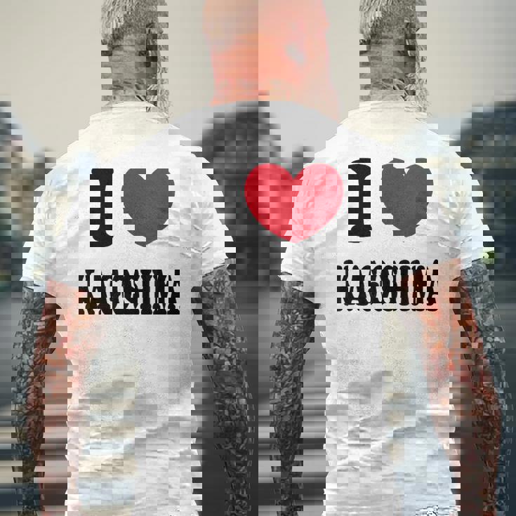 I Love Kagoshima 鹿児島が大好きです メンズTシャツ バックプリント 高齢者への贈り物