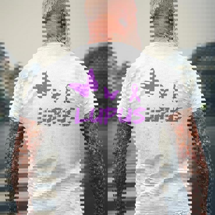 Lupus Warrior パープルバタフライ&リボン ポケット付き メンズTシャツ バックプリント 高齢者への贈り物