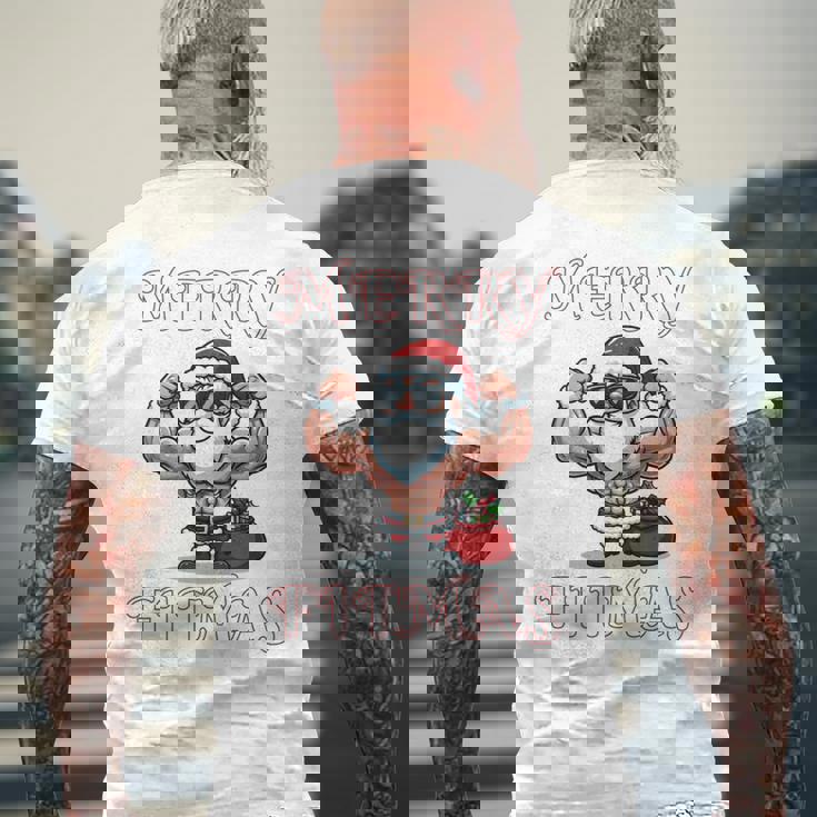 Merry Fitmas クリスマス フィットネス アグリークリスマス スウール サンタ 長袖tシャツ メンズTシャツ バックプリント 高齢者への贈り物