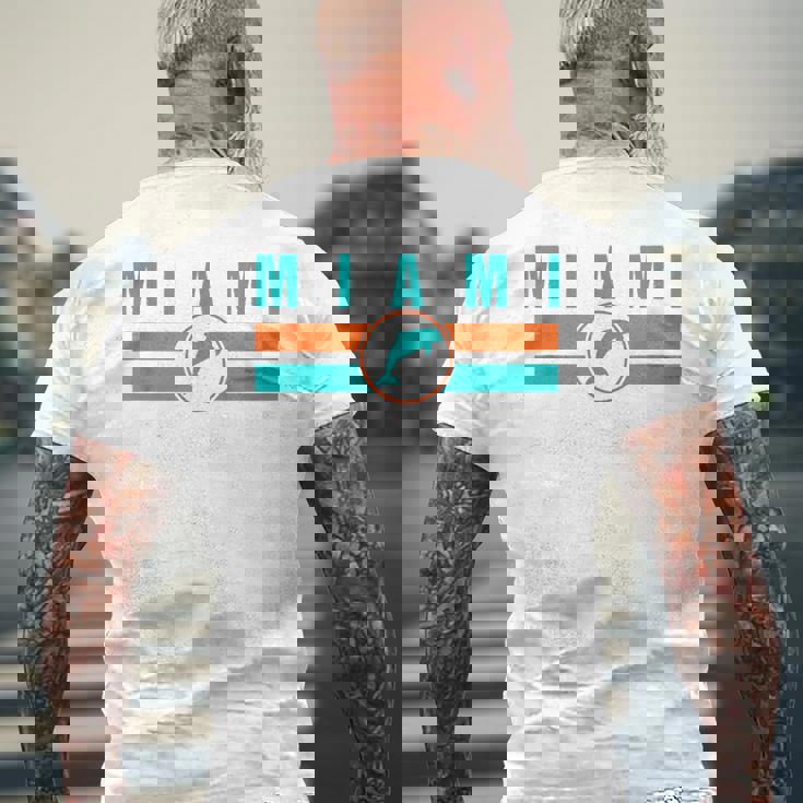 Mia マイアミ ローカルスタンダード Mia レトロ ドルフィン マイアミ Fl クラシック メンズTシャツ バックプリント 高齢者への贈り物