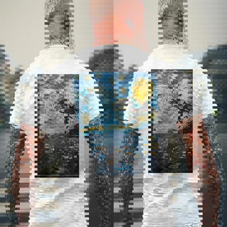 Mothman Cryptid Cryptozoology 星月夜 ゴッホ絵画 メンズTシャツ バックプリント 高齢者への贈り物