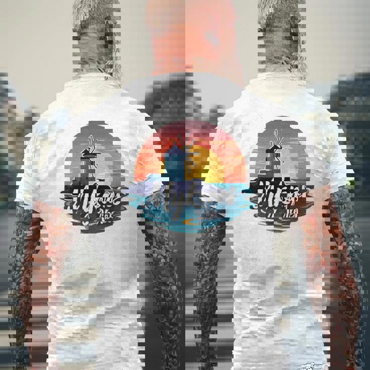 Mykonosibes ヴィンテージ 夕日 ギリシャの島 ギリシャ お土産 長袖tシャツ メンズTシャツ バックプリント 高齢者への贈り物