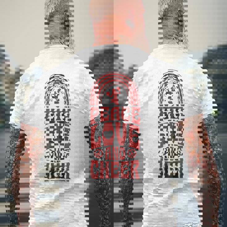 Peace Love And Cheer ボヘミアンレインボーチアリーダー メンズTシャツ バックプリント 高齢者への贈り物