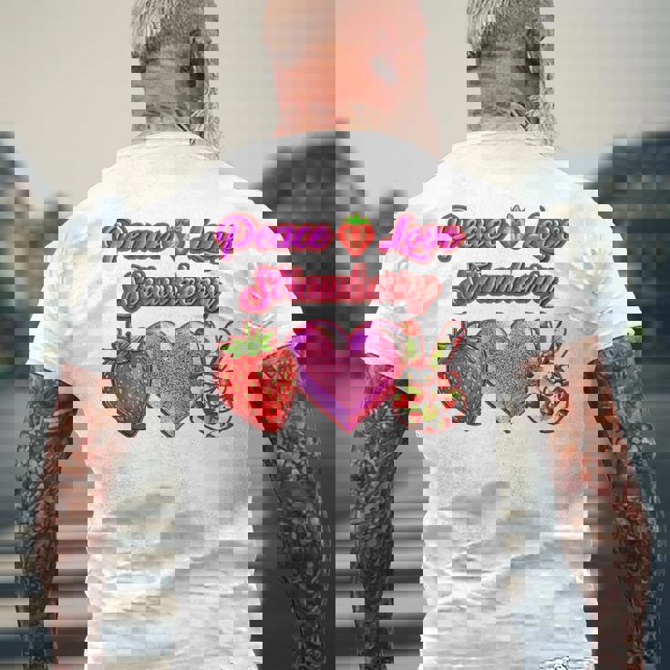 Peace Love イチゴ好き 果物食主義者 果実 果実 果実 メンズTシャツ バックプリント 高齢者への贈り物