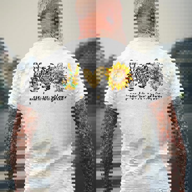 Peace Love サンシャイン ヒッピー ひまわり ヒマワリ 恋人へのギフト メンズTシャツ バックプリント 高齢者への贈り物