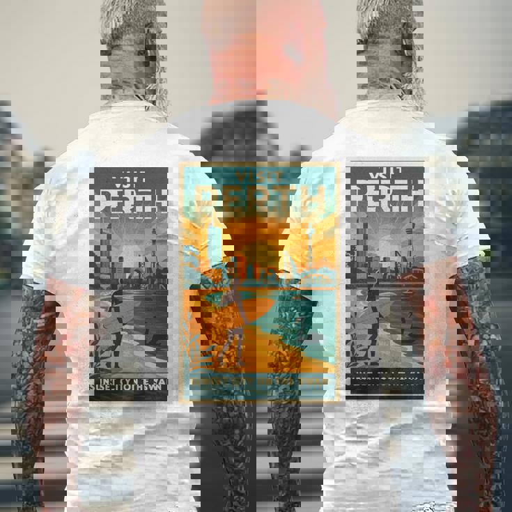 Perth Australia – ビンテージ旅行ポスタースタイル 長袖tシャツ メンズTシャツ バックプリント 高齢者への贈り物