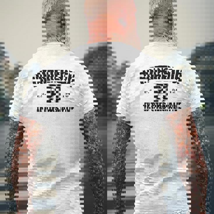 Pj パラレスキュー メンズTシャツ バックプリント 高齢者への贈り物