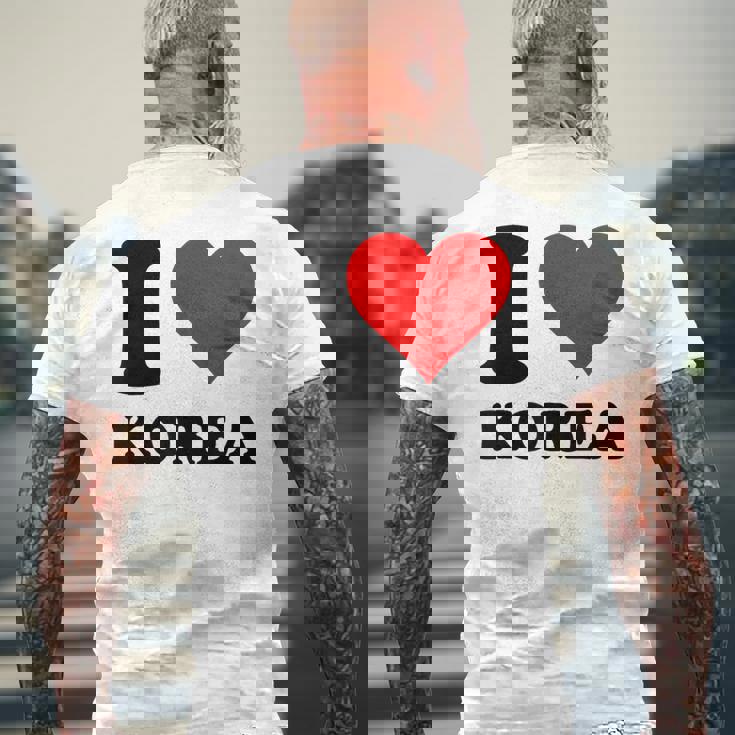 Red Heart I Love Korea メンズTシャツ バックプリント 高齢者への贈り物