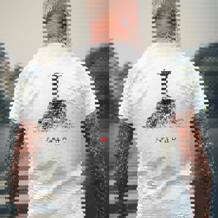 Rio De Janeiro リオデジャネイロのスカイライン イエスキリストの像 ブラジル 愛 メンズTシャツ バックプリント 高齢者への贈り物