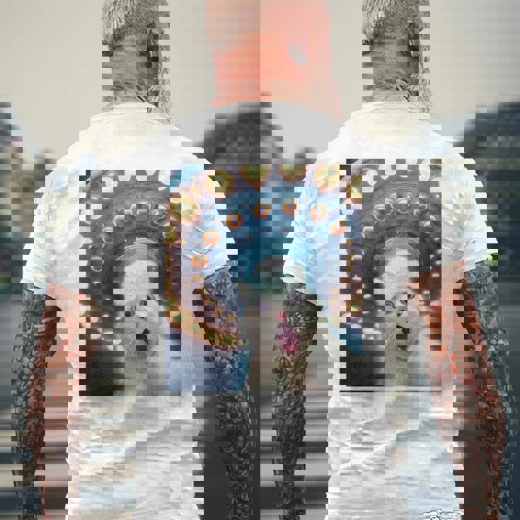 Ufo エイリアンフライングソーサー付き面白い白猫愛好家セルフィー 長袖tシャツ メンズTシャツ バックプリント 高齢者への贈り物