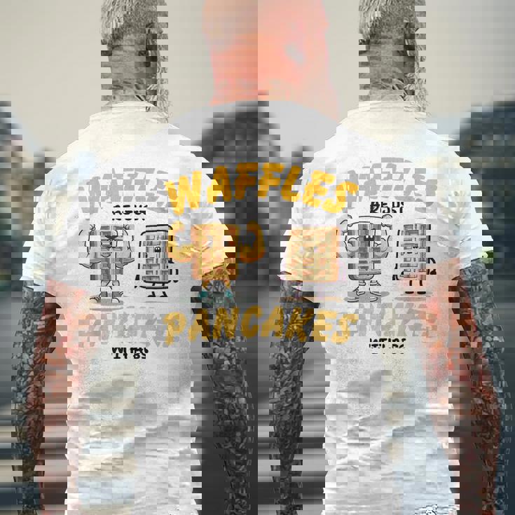 Waffles Are Just Pancakes With Abs Breakfast ワッフル愛好家 メンズTシャツ バックプリント 高齢者への贈り物