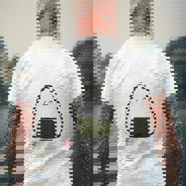 「パン-おにぎり」おもしろ 筆文字 服裏側 面白い文字入り メンズTシャツ バックプリント 高齢者への贈り物