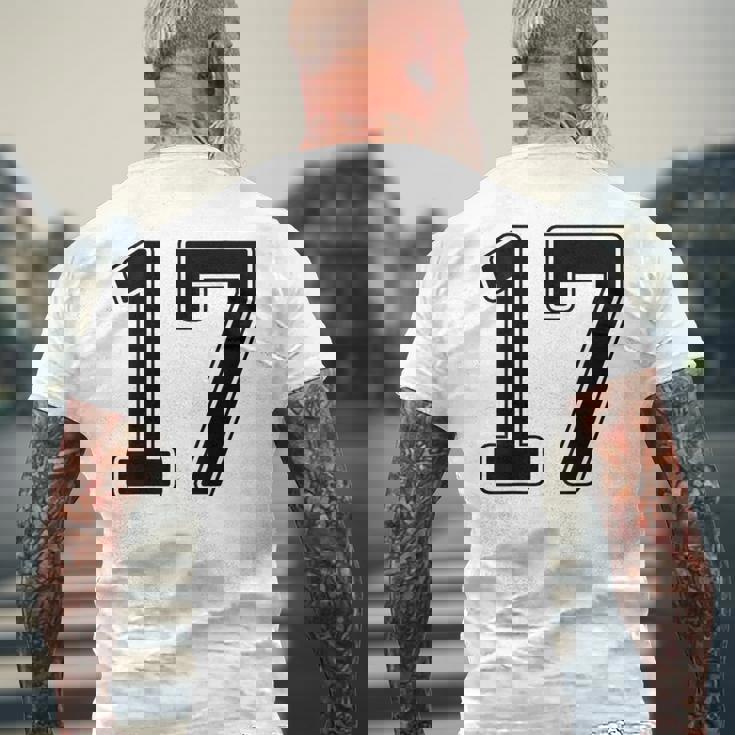 【バックプリント・背中側】17 数字 背番号 ユニフォーム ナンバー【ブラック／黒の文字】スポーツ 野球 サッカー 部活 メンズTシャツ バックプリント 高齢者への贈り物