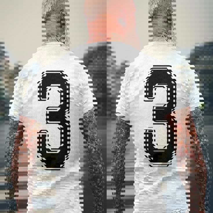 【バックプリント・背中側】3 数字 背番号 ユニフォーム ナンバー【ブラック／黒の文字】スポーツ 野球 サッカー 部活 メンズTシャツ バックプリント 高齢者への贈り物