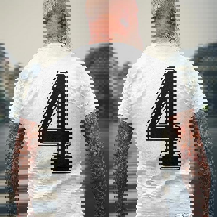 【バックプリント・背中側】4 数字 背番号 ユニフォーム ナンバー【ブラック／黒の文字】スポーツ 野球 サッカー 部活 メンズTシャツ バックプリント 高齢者への贈り物