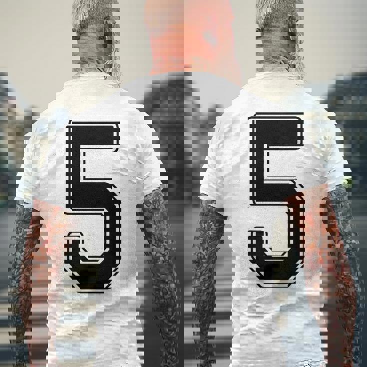 【バックプリント・背中側】5 数字 背番号 ユニフォーム ナンバー【ブラック／黒の文字】スポーツ 野球 サッカー 部活 メンズTシャツ バックプリント 高齢者への贈り物