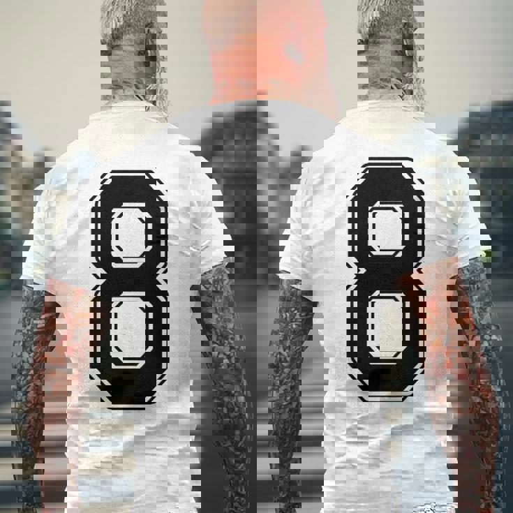 【バックプリント・背中側】8 数字 背番号 ユニフォーム ナンバー【ブラック／黒 の文字】スポーツ 練習着 部活 メンズTシャツ バックプリント 高齢者への贈り物