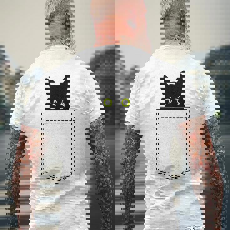 【ポケットから覗くネコ】黒猫 にゃんこ 猫好き 猫 可愛い ネコ 子猫 ネコ好き 面白い 変な 遊び心 ネタ ウケ狙い メンズTシャツ バックプリント 高齢者への贈り物