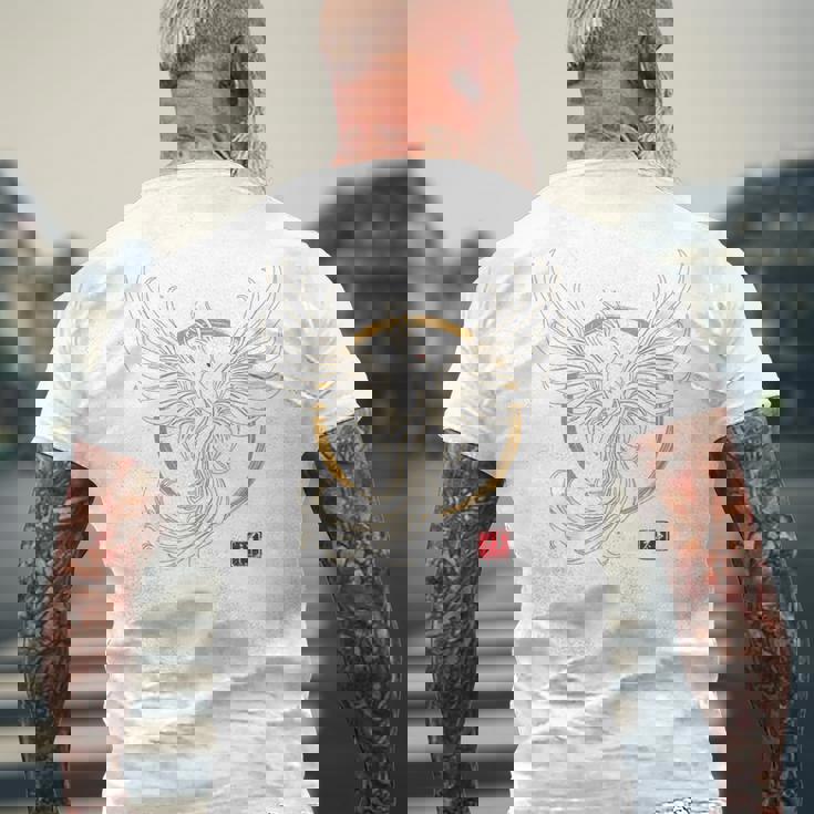 【背中側デザイン】日本文化 鳳凰デザイン 幸運を願うお守り メンズTシャツ バックプリント 高齢者への贈り物