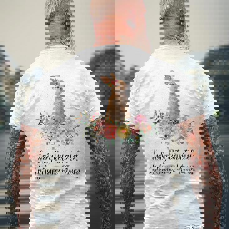 うさぎと花に気が散りやすい ウサギ かわいいウサギ メンズTシャツ バックプリント 高齢者への贈り物