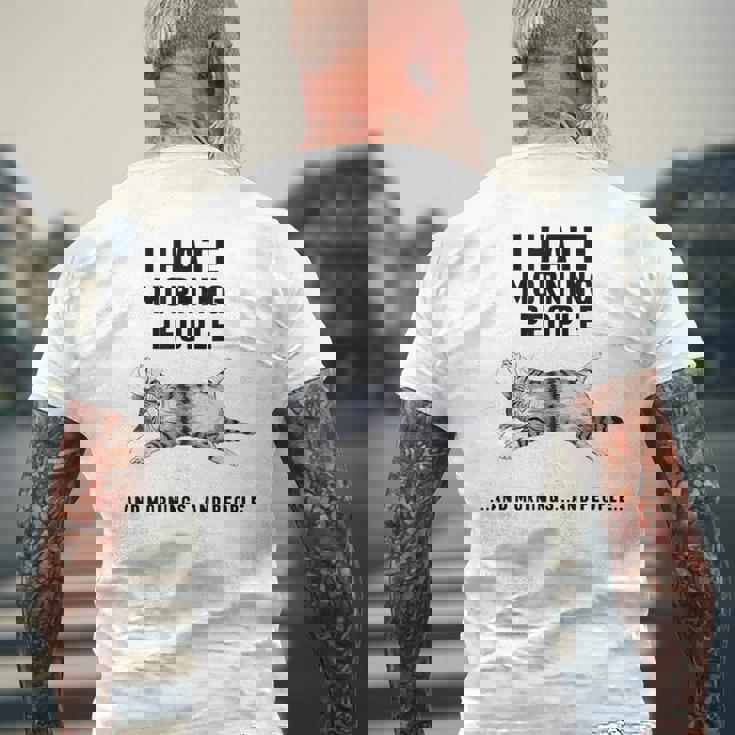 おかしな怠惰な猫 私は朝の人と朝と人が嫌いです メンズTシャツ バックプリント 高齢者への贈り物