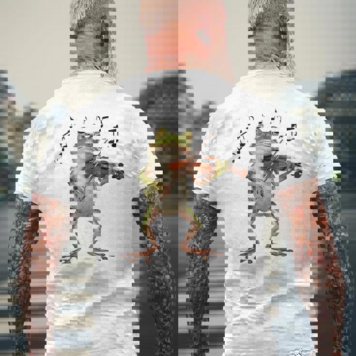 おもしろミュージシャン バイオリニスト かわいいカエル 演奏 バイオリン メンズTシャツ バックプリント 高齢者への贈り物