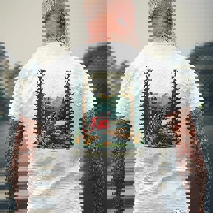 おもしろ林業チェーンソー 背の高い木 ワークアウト ロギング 生活 メンズTシャツ バックプリント 高齢者への贈り物