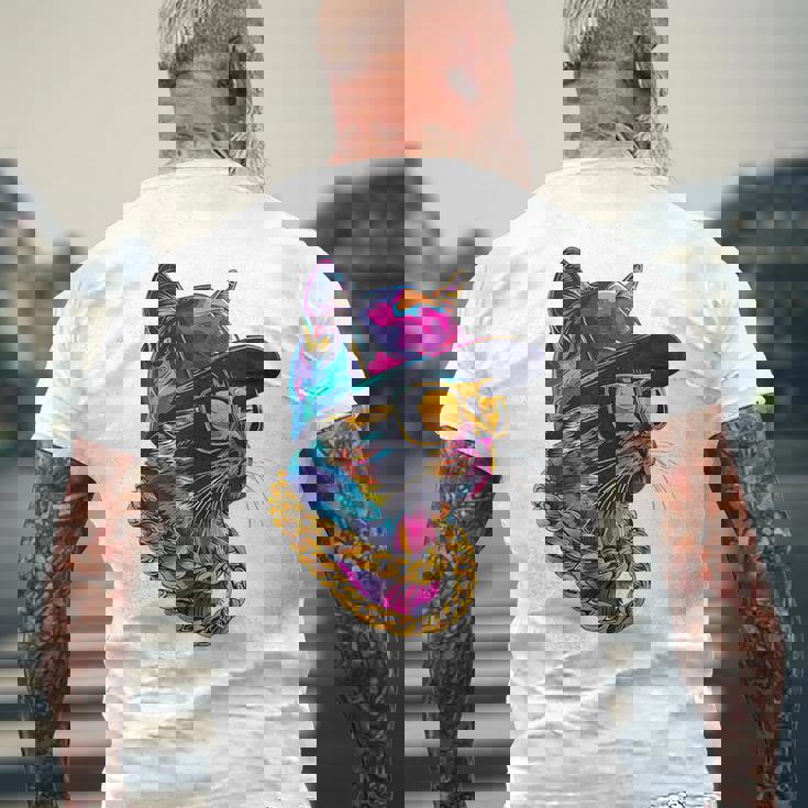 かっこいい ヒップホップ 猫 アーバン ストリートウェア B-Boy グラフィティ メンズTシャツ バックプリント 高齢者への贈り物