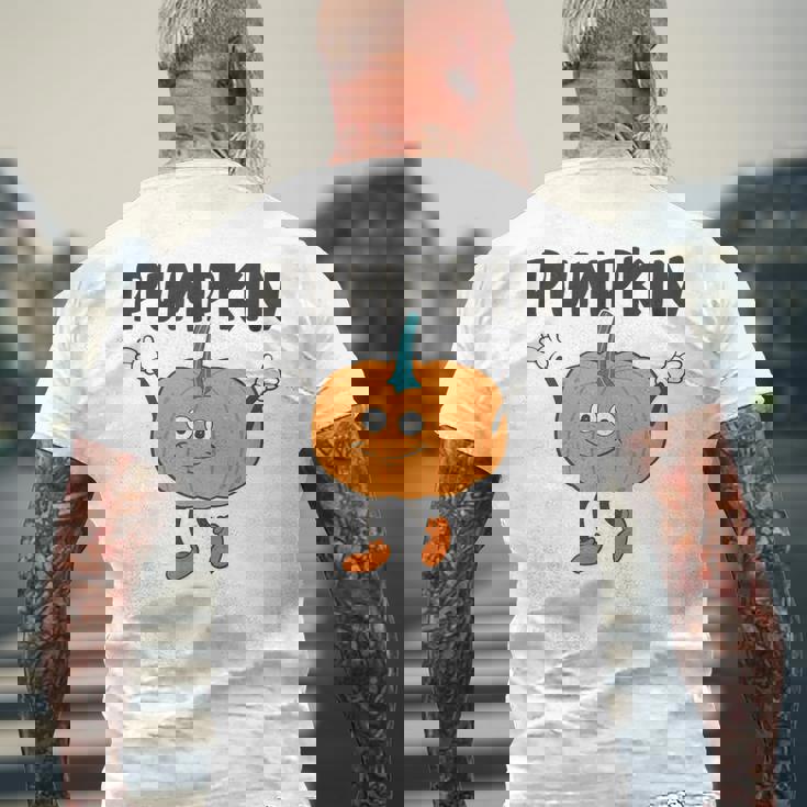 かぼちゃ Pumpkin キャラクター 顔 イラスト かわいい おもしろ シンプル ゆるい 野菜 ゆるキャラ メンズTシャツ バックプリント 高齢者への贈り物