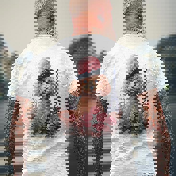 かわいいフレンチパリエッフェル塔トイプードル パリジャンプードル メンズTシャツ バックプリント 高齢者への贈り物