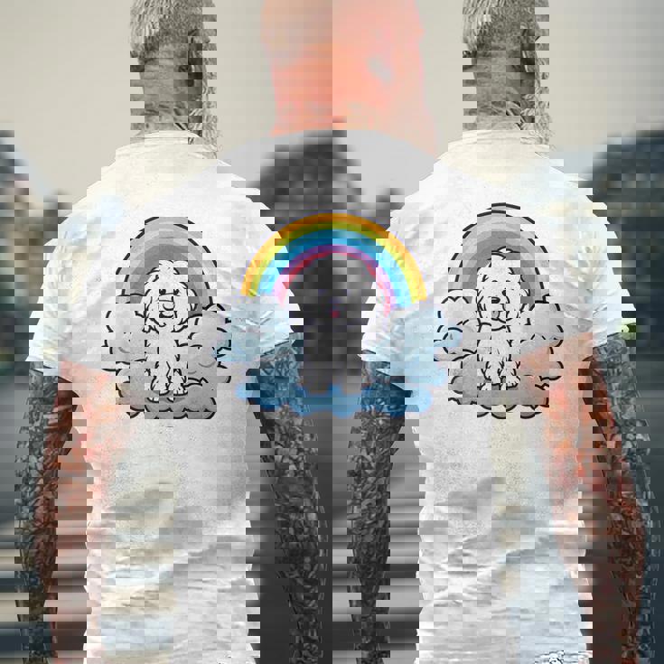 かわいいボロネーゼ犬 レインボークラウド カラフル カワイイ 子犬好き メンズTシャツ バックプリント 高齢者への贈り物