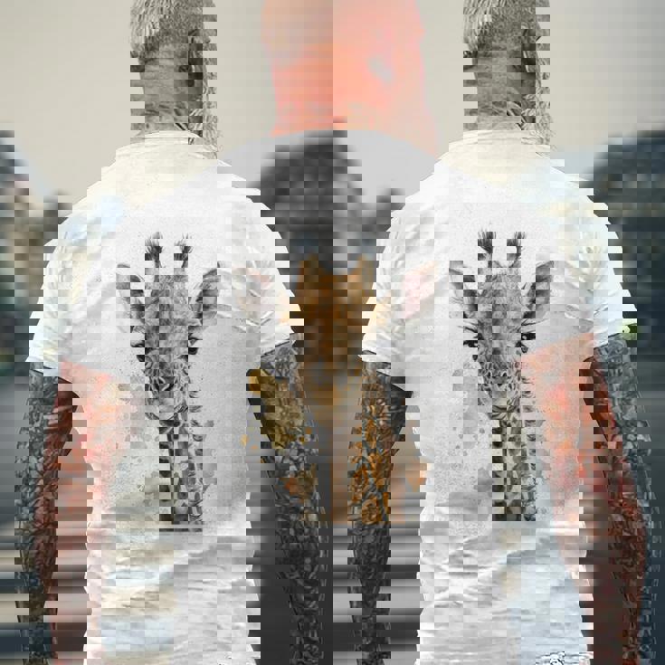 かわいい水彩画 キリン 赤ちゃん 美的 動物 アート 絵画 長袖tシャツ メンズTシャツ バックプリント 高齢者への贈り物