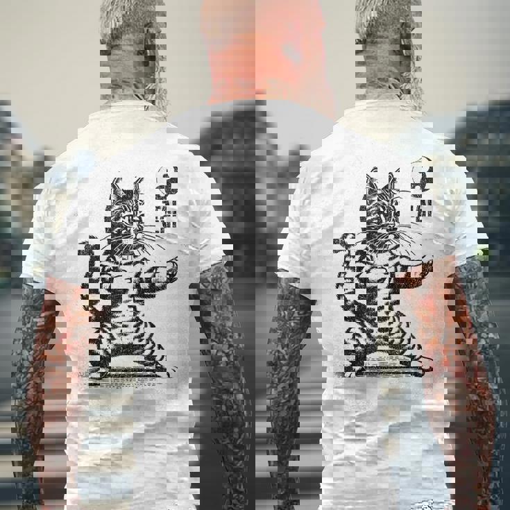 かわいい猫 太極拳 武道 陰陽 メンズTシャツ バックプリント 高齢者への贈り物