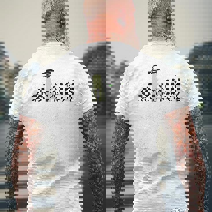 じんるいのしんか 人類の進化 Ufo Alien Human Evolution メンズTシャツ バックプリント 高齢者への贈り物