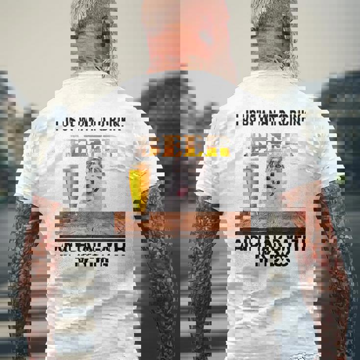 ただビール飲みたい&吊るしw おれのシベリアンハスキー メンズTシャツ バックプリント 高齢者への贈り物